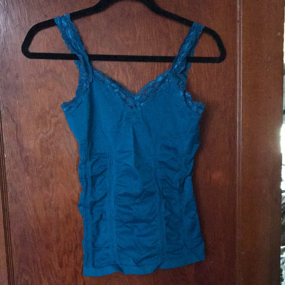 Elegant Blue Lace Trim Women's Top